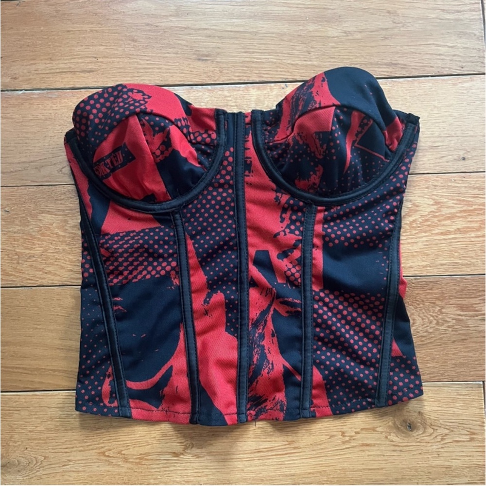 Edikted Aly Mesh Corset Top Red